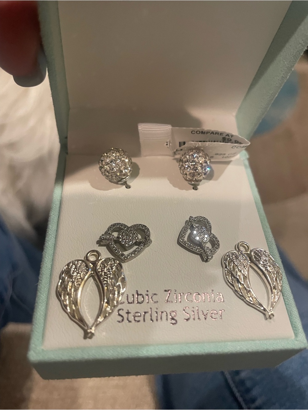 Silver Cubic Zirconia Earring and Charm Set - Silver